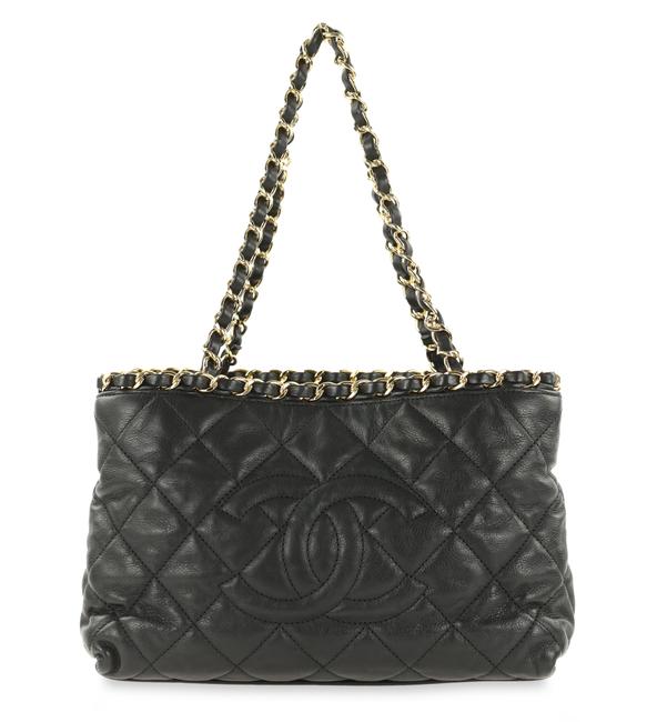 Chanel Small Quilted Black Leather Tote
