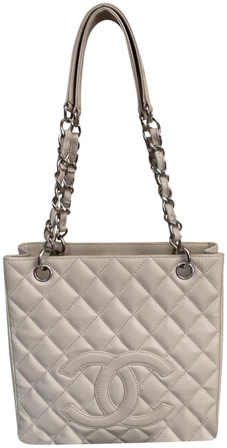 Chanel Small Shopping Quilted Caviar Beige Leather Tote