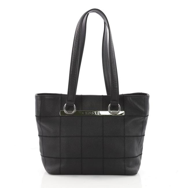 Chanel Square Stitch Caviar Small Black Leather Tote