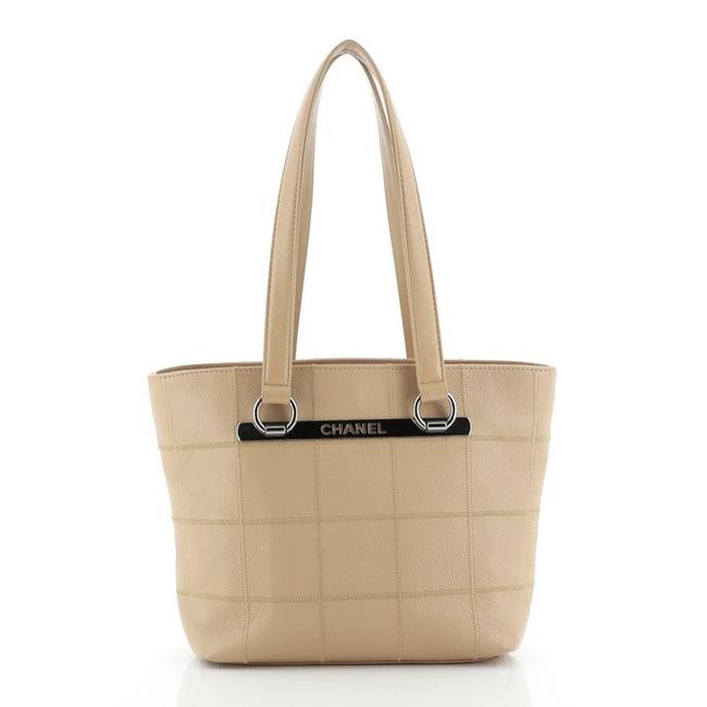 Chanel Square Stitch Caviar Small Neutral Leather Tote