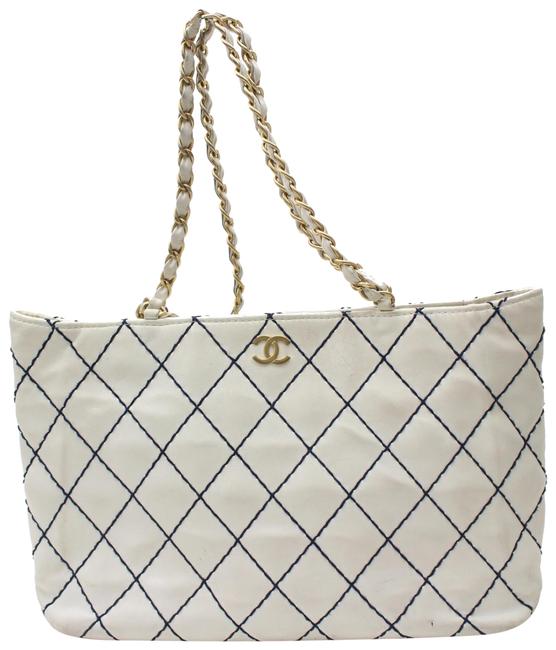 Chanel Bag Stitch White Leather Tote