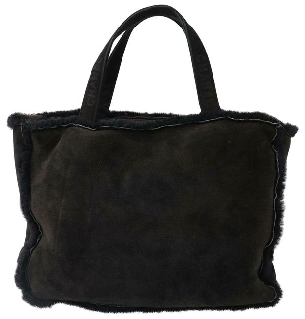 Chanel Suede Shearling 870643 Black Sheepskin Leather Tote