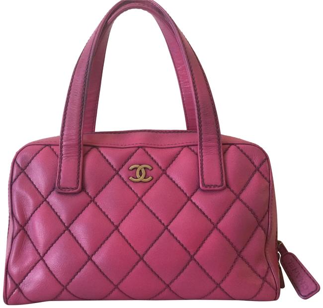 Chanel Bag Surpique Diamond Stitched Pink Leather Tote
