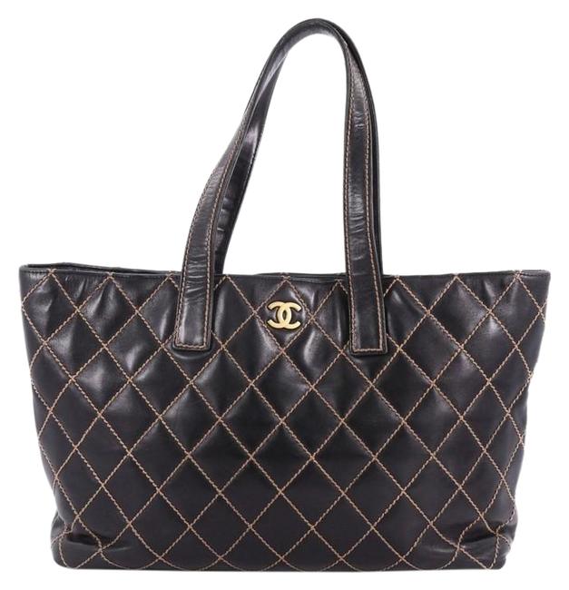 Chanel Surpique Quilted Large Black Leather Tote