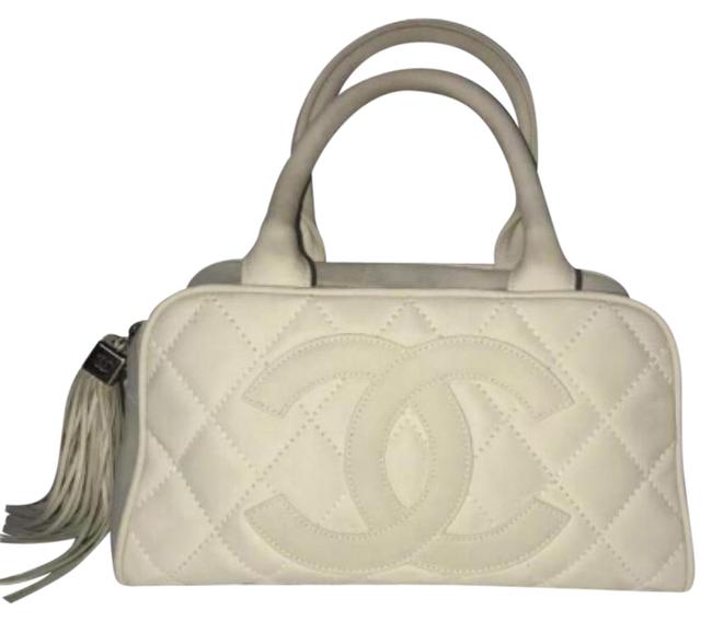 Chanel Tassel Bowler Off White Caviar Suede Tote