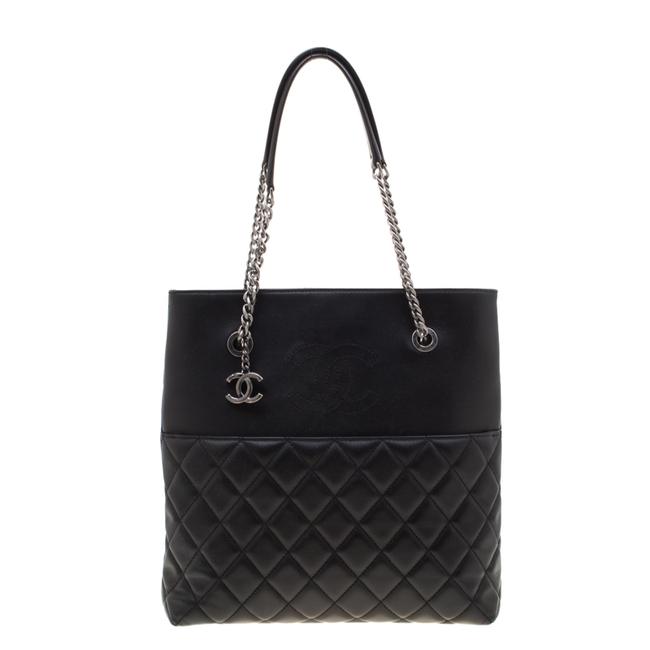 Chanel Timeless BlackBlue Quilted Cc Black Leather Tote