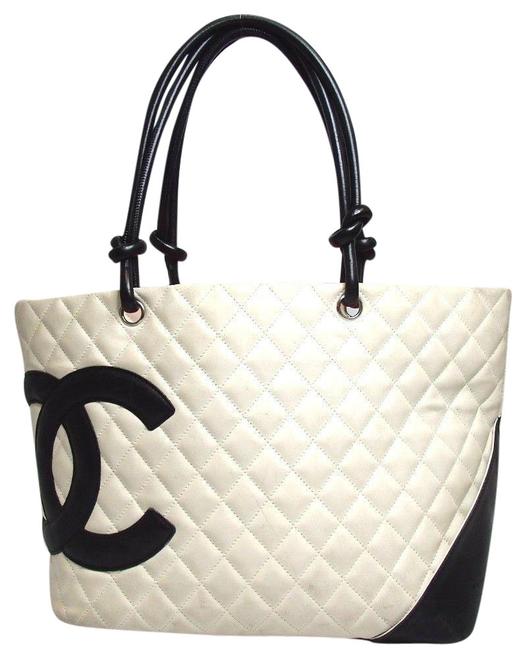 Chanel Timeless Cambon Quilted Large Ligne Black White Calfskin Leather Tote