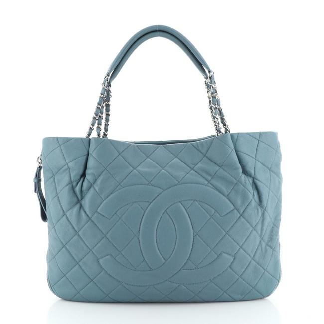 Chanel Timeless Cc Expandable Quilted Caviar Medium Blue Leather Tote