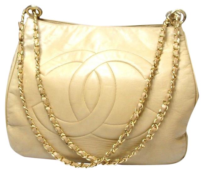 Chanel Timeless Coco Mark Beige Calfskin Leather Tote