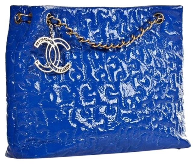 Chanel Timeless Puzzle Blue Patent Leather Tote