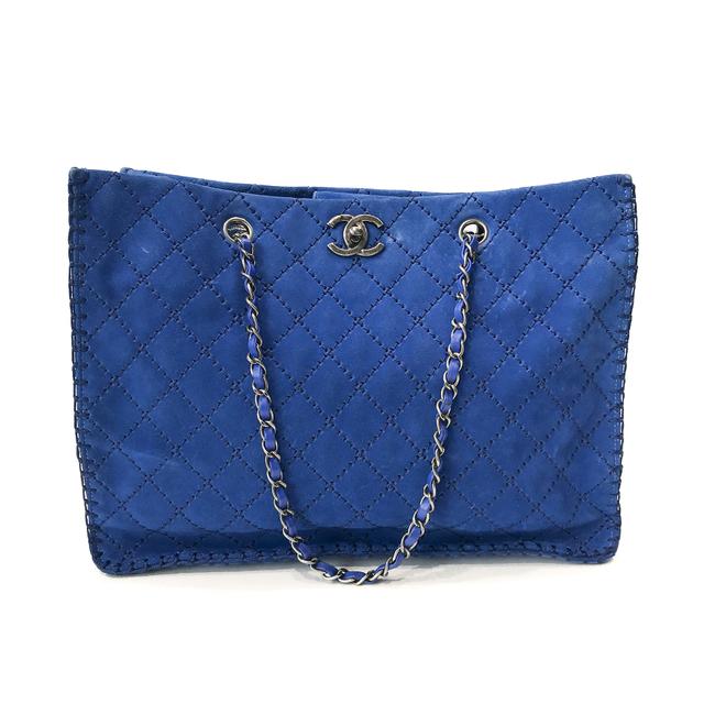 Chanel Timeless Quilted Blue Suede Leather Tote