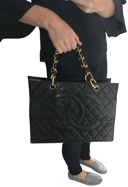 Chanel Timeless Quilted Cc Black Caviar Leather Tote