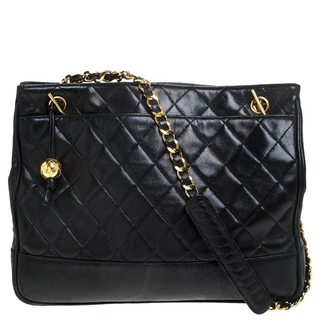 Chanel Timeless Quilted Vintage Chain Black Leather Tote
