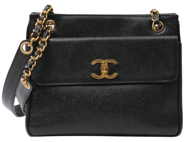 Chanel Timeless Shopping Vintage Cc Logo Small Black Caviar Leather Tote