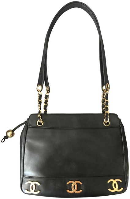 Chanel Timeless Shoulder Bag Vintage Cc Black Lambskin Leather Tote