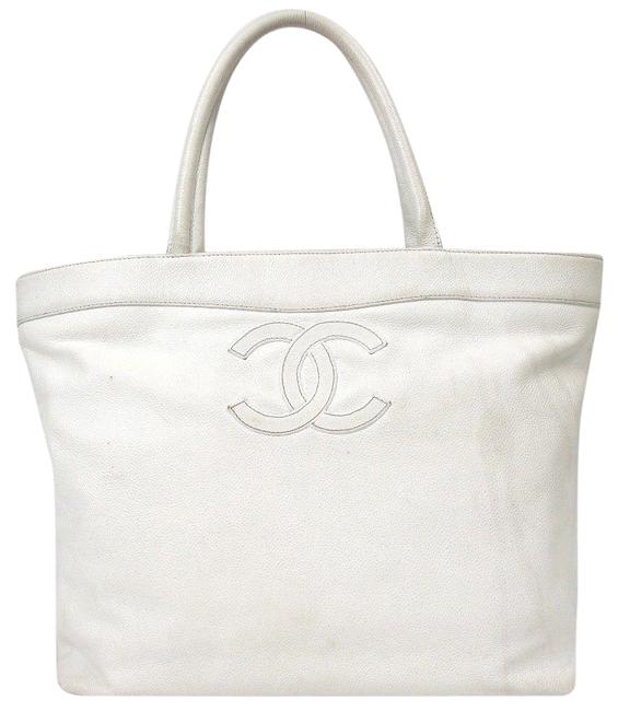 Chanel Timeless White Caviar Skin Tote