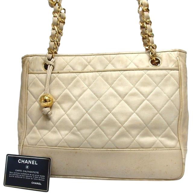 Chanel Timeless With Cc CharmPendant Beige Fabric and Leather Tote
