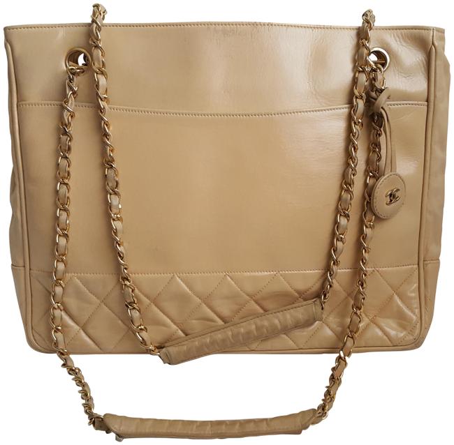 Chanel Timeless With Cc CharmPendant Beige Lambskin Leather Tote
