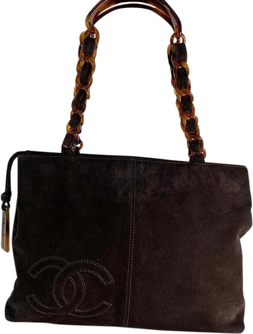 Chanel Tote Tortoiseshell Brown Suede Leather Shoulder Bag