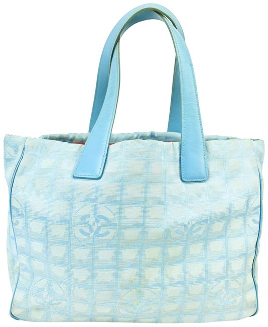Chanel W Travel Line EW Light Blue Canvas Tote