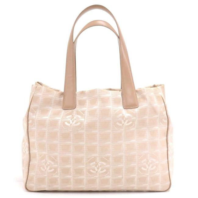 Chanel Bag Travel Line Jacquard Medium Beige Nylon Tote