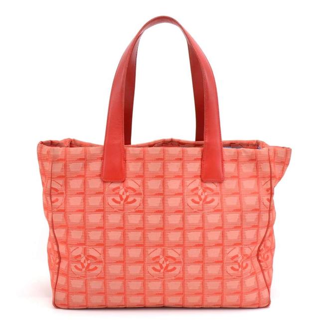 Chanel Bag Travel Line Jacquard Medium Red Nylon Tote