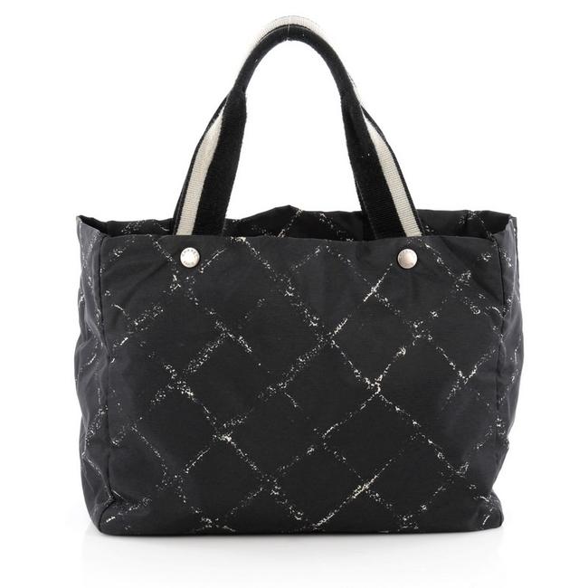 Chanel Travel Line Printed Large Black Nylon Tote