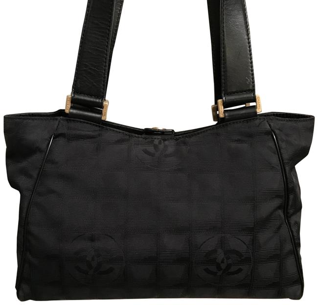 Chanel Travel Line Satchel Black Nylon Tote