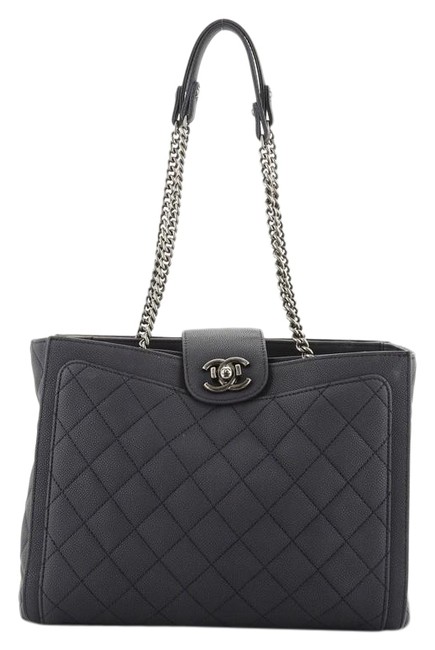 Chanel Turn Around Ligne Quilted Washed Caviar Medium Blue Leather Tote