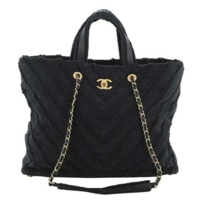 Chanel Twist Chevron Patchwork Large Shopper 2ca430 Black Canvas Tote