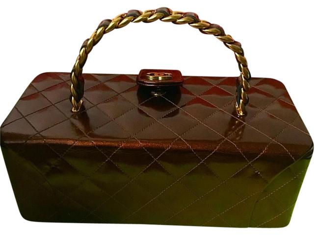 Chanel Twisted Gold Vanity Hand Copper Brown Frosted Patent Leather Tote