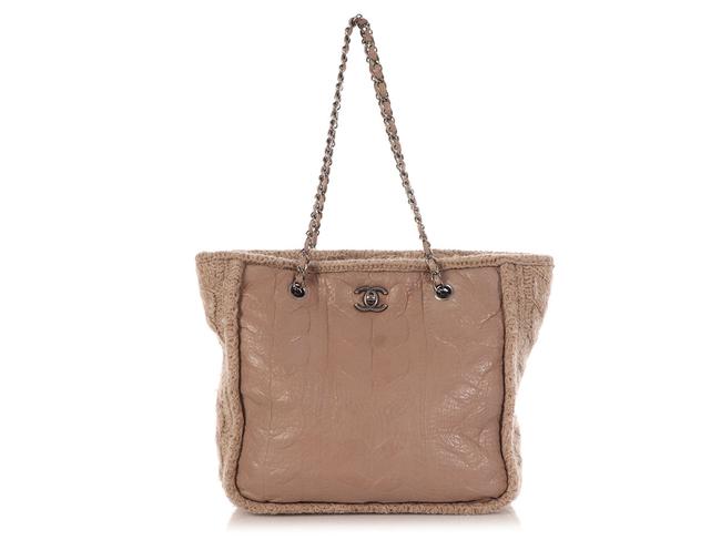 Chanel Twisted Wool And Beige Sheepskin Leather Tote