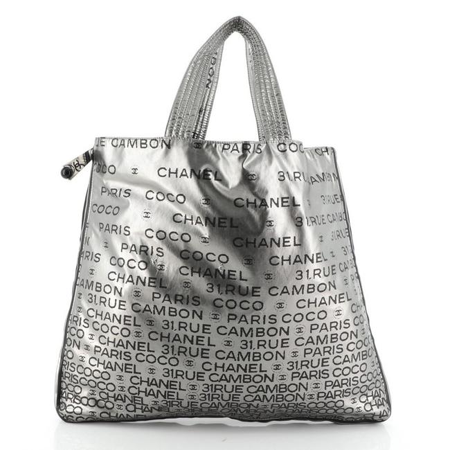Chanel Unlimited Zip Around Printed Large Print Silver Nylon Tote