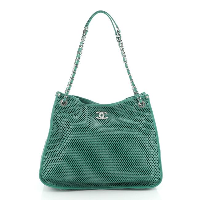 Chanel Up In The Air Perforated Green Leather Tote