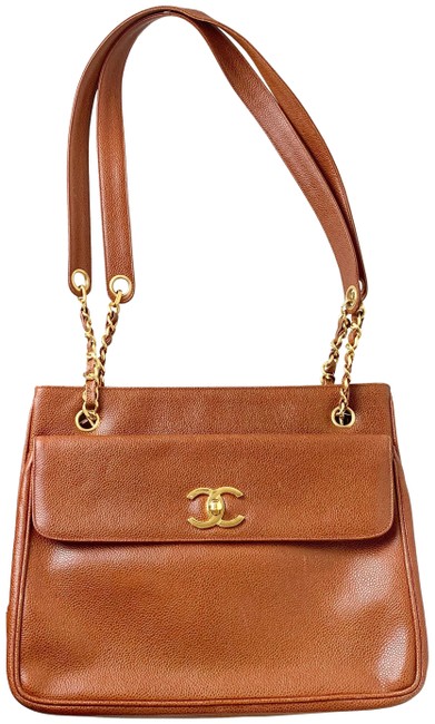 Chanel Vintage Brown Caviar Leather Cc Tote