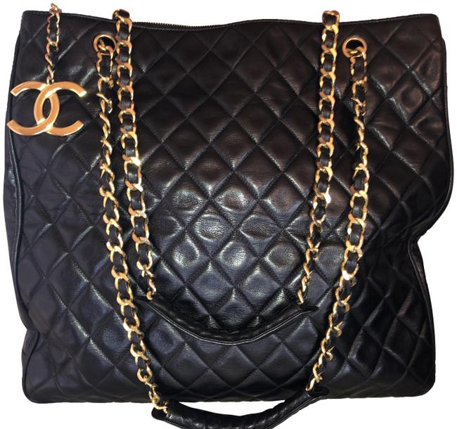 Chanel Vintage Caviar Jumbo Shoulder Black Lambskin Leather Tote