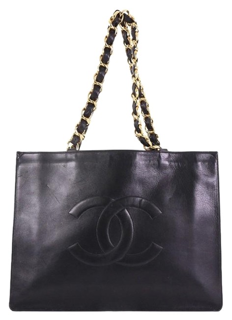 Chanel XL Vintage Cc Chain Black Lambskin Leather Tote