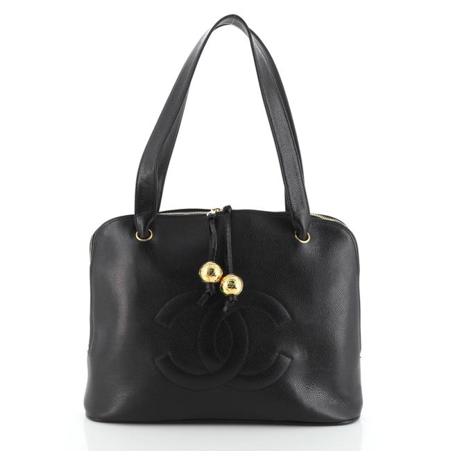 Chanel Vintage Cc Dome Caviar Large Black Leather Tote