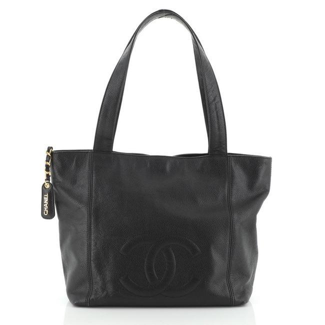 Chanel Vintage Cc Zip Caviar Small Black Leather Tote