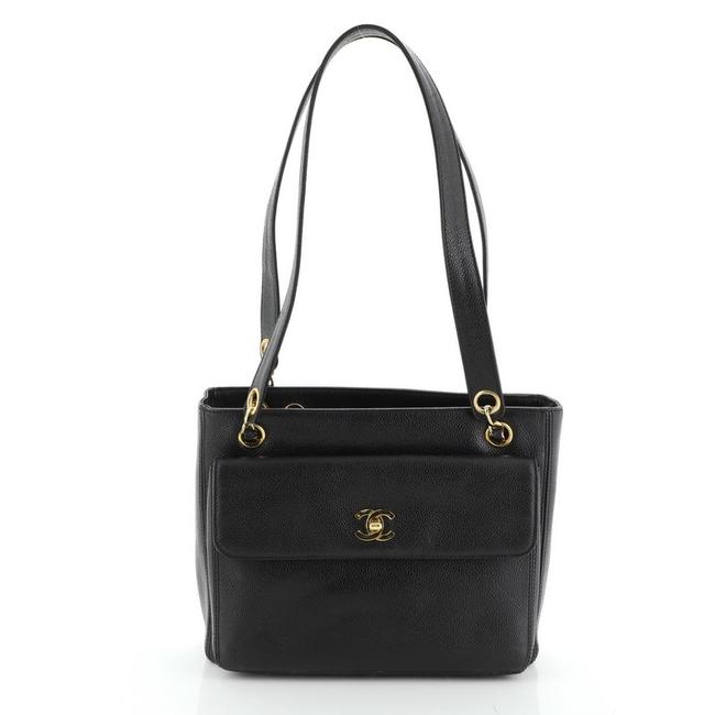 Chanel Vintage Front Pocket Caviar Small Black Leather Tote
