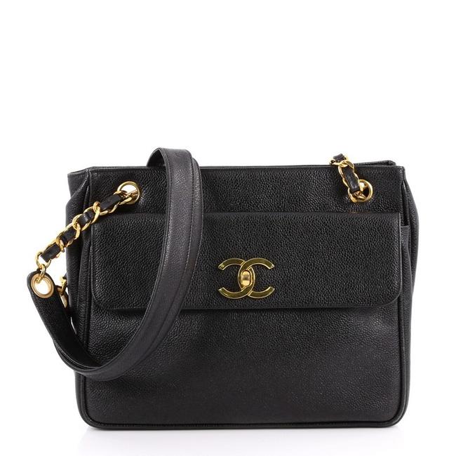 Chanel Vintage Front Pocket Medium Black Caviar Tote