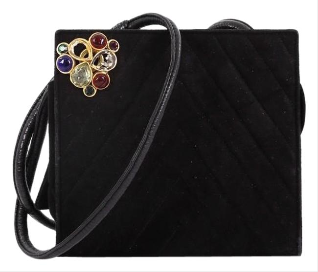 Chanel Vintage Gripoix Chevron Mini Black Suede Tote