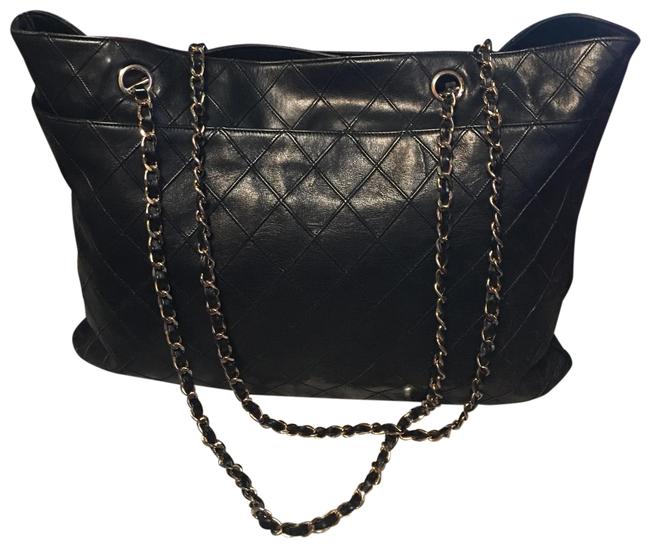Chanel Vintage Jumbo Black Lambskin Leather Tote