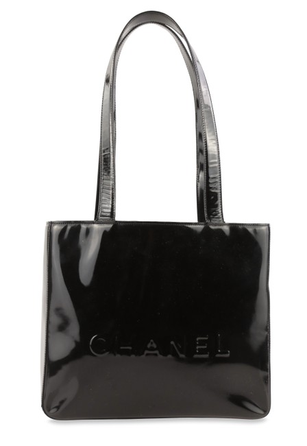 Chanel Vintage Logo Black Patent Leather Tote