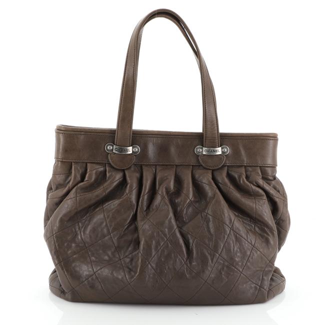 Chanel Vintage Pleated Quilted Large Brown Calfskin Leather Tote