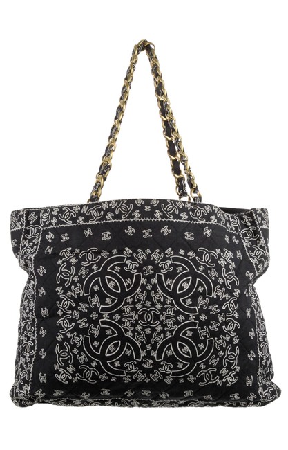 Chanel Vintage Print Cc Logo Jumbo Black Tote