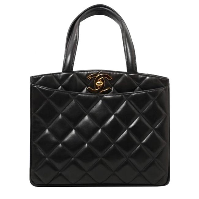 Chanel Vintage Quilted Small Black Lambskin Leather Tote