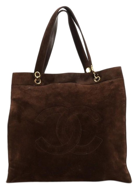 Chanel Vintage Timeless Chain Tall Brown Suede Leather Tote