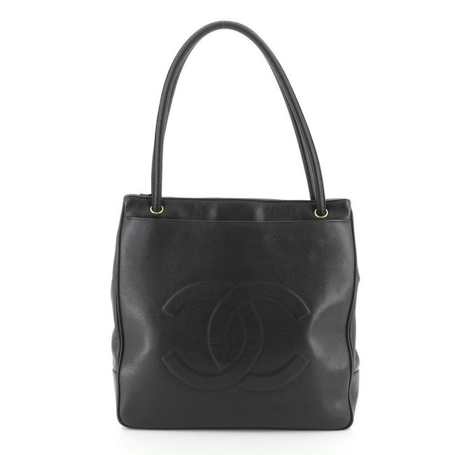 Chanel Vintage Timeless Front Pocket Caviar Medium Black Leather Tote