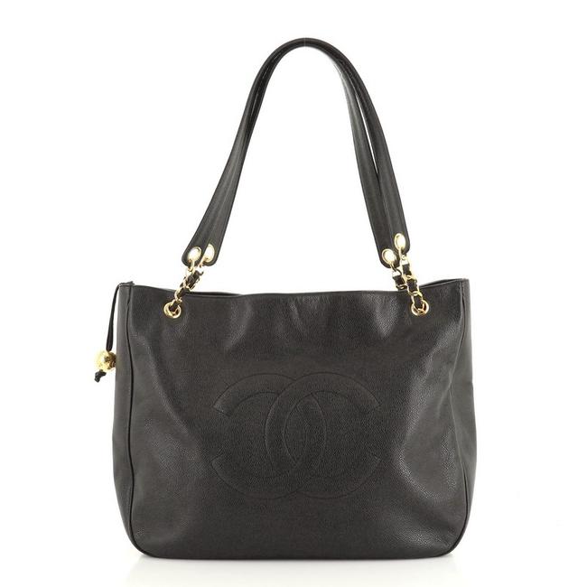 Chanel Vintage Timeless Open Chain Caviar Large Black Leather Tote